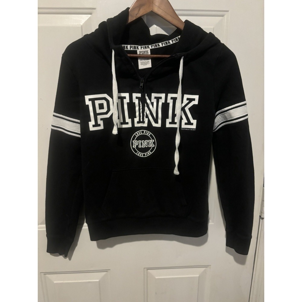 Victoria's Secret PINK Zip Up Sweatshirt Hoodie Small Black And White XS